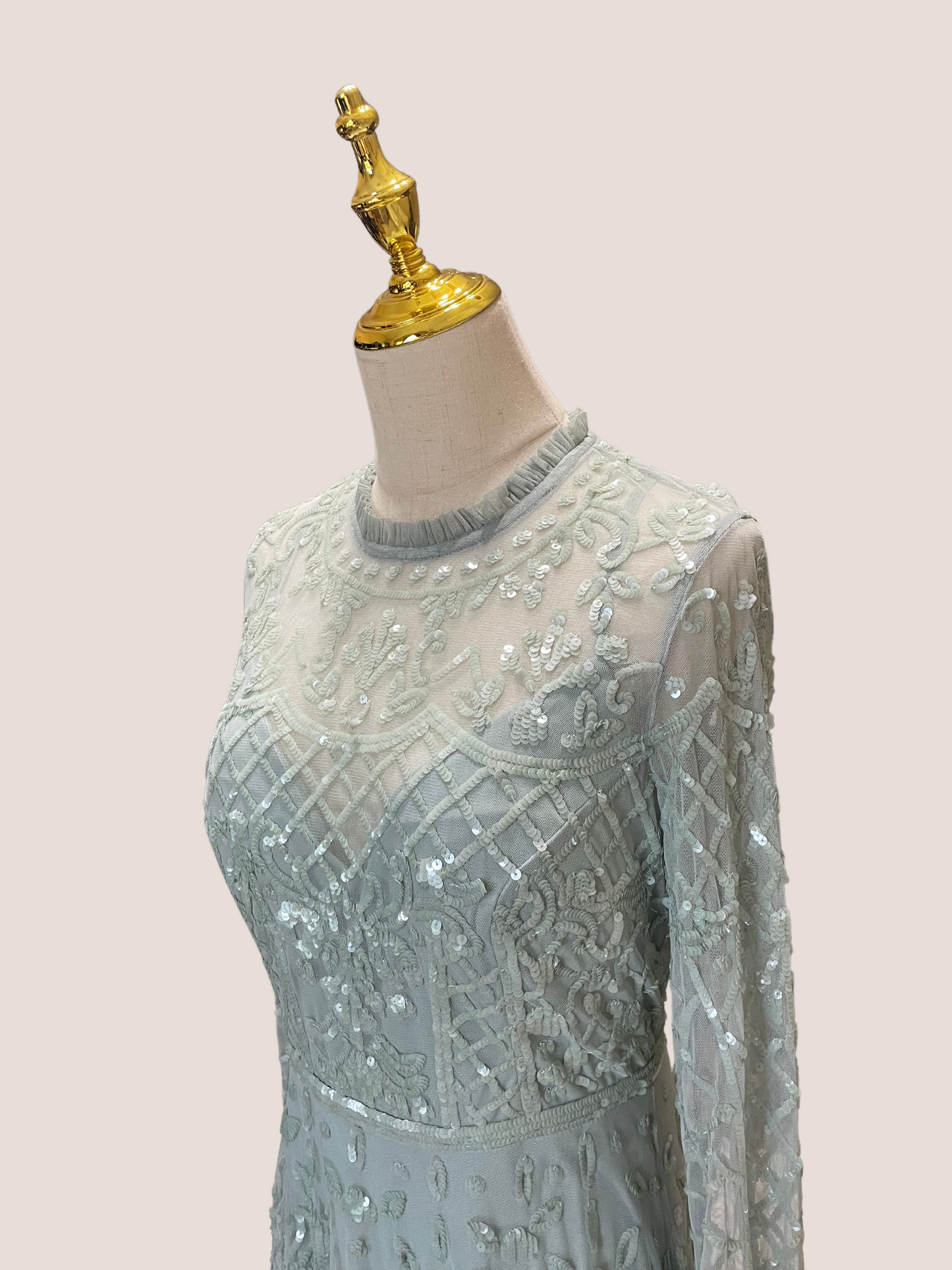 Sequined Illusion High Neck Long Sleeve Midi Dress