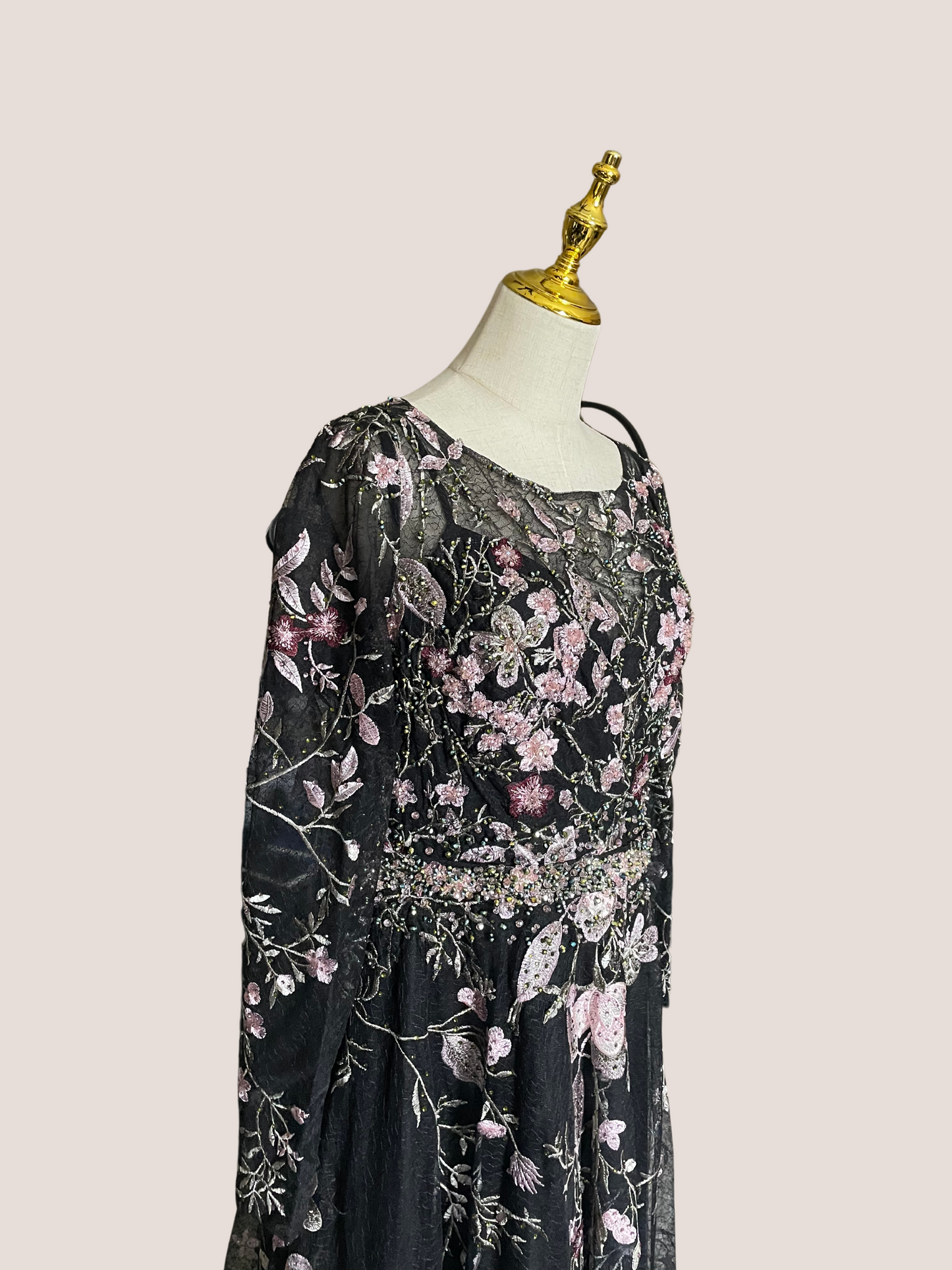 High Neck Long Sleeve Embroidered Dress