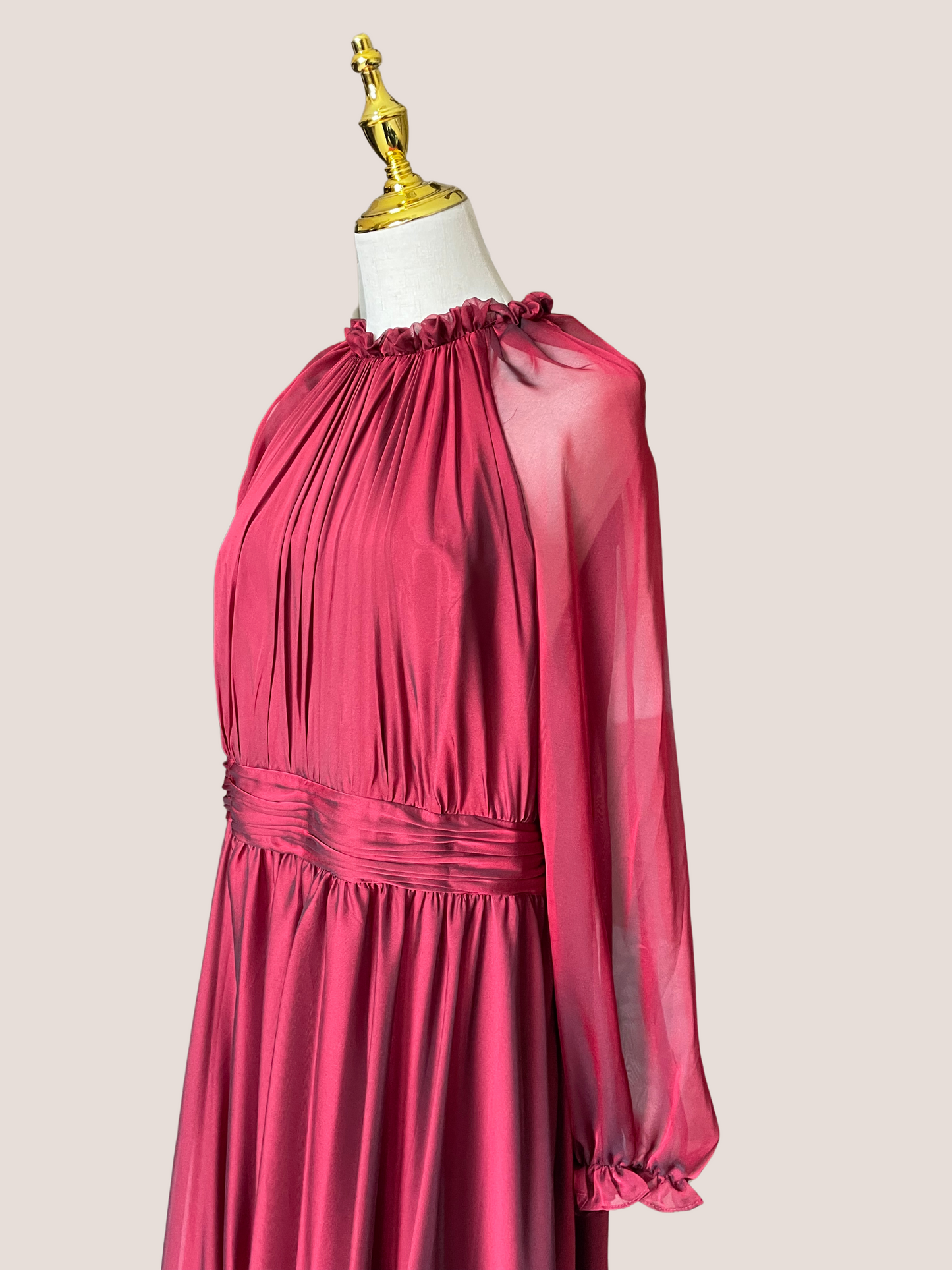 Puff Sleeve with Embellished Cuff Mock Neck A Line Gown