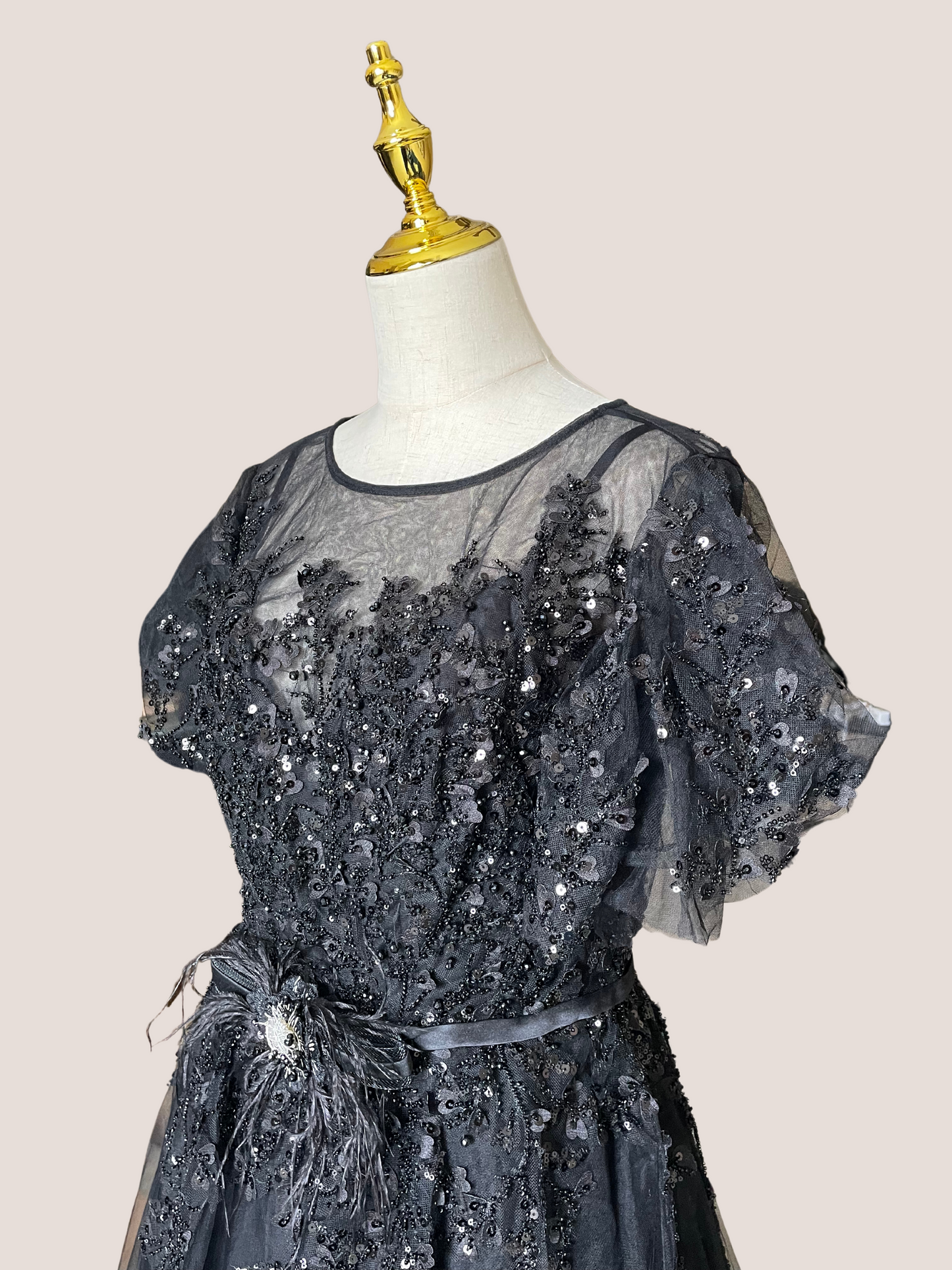 Embellished Flutter Sleeve Bow Waist A Line Dress