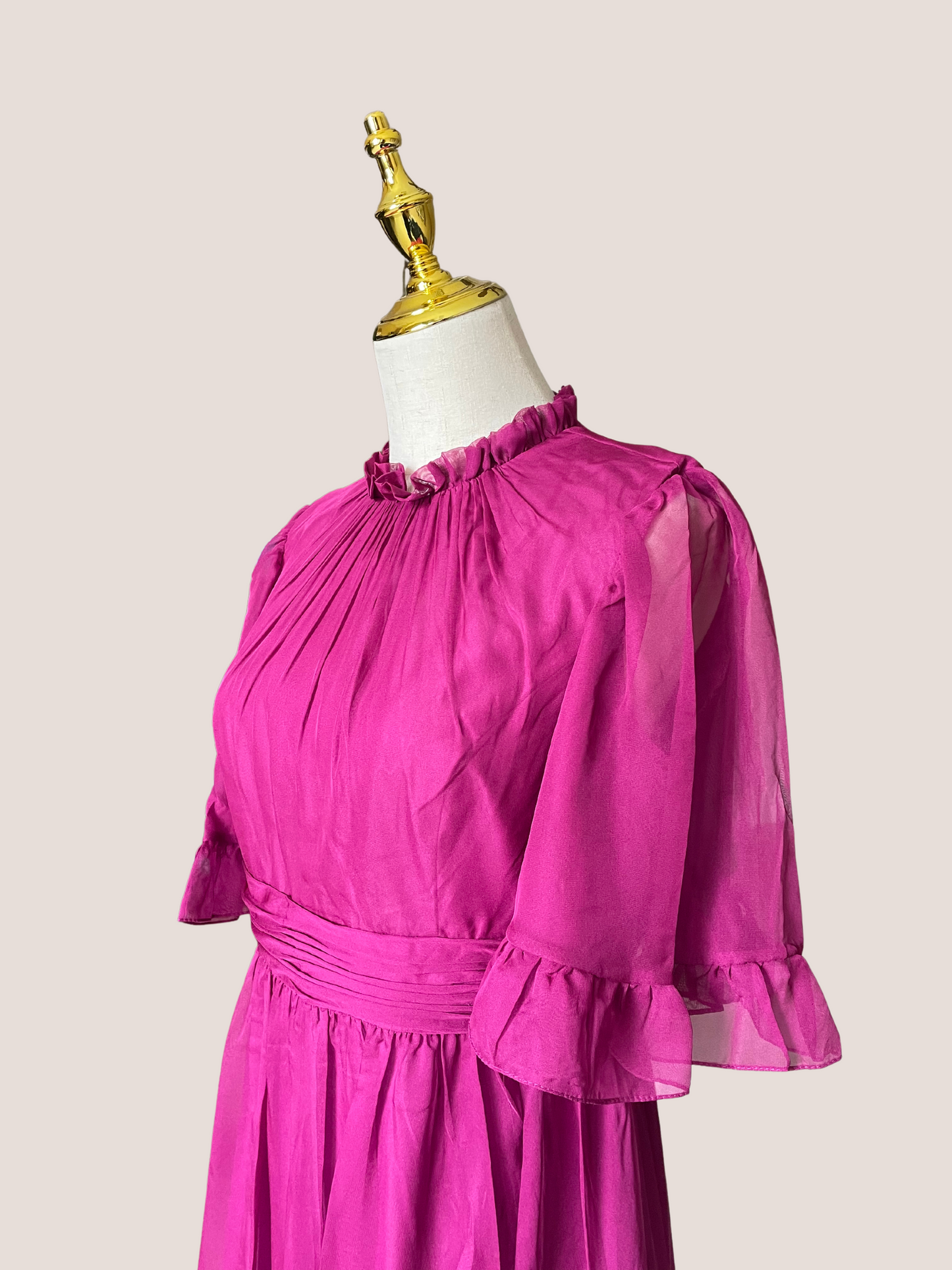 Ruffled Mock Neck Flutter Sleeve High Low Hem Gown