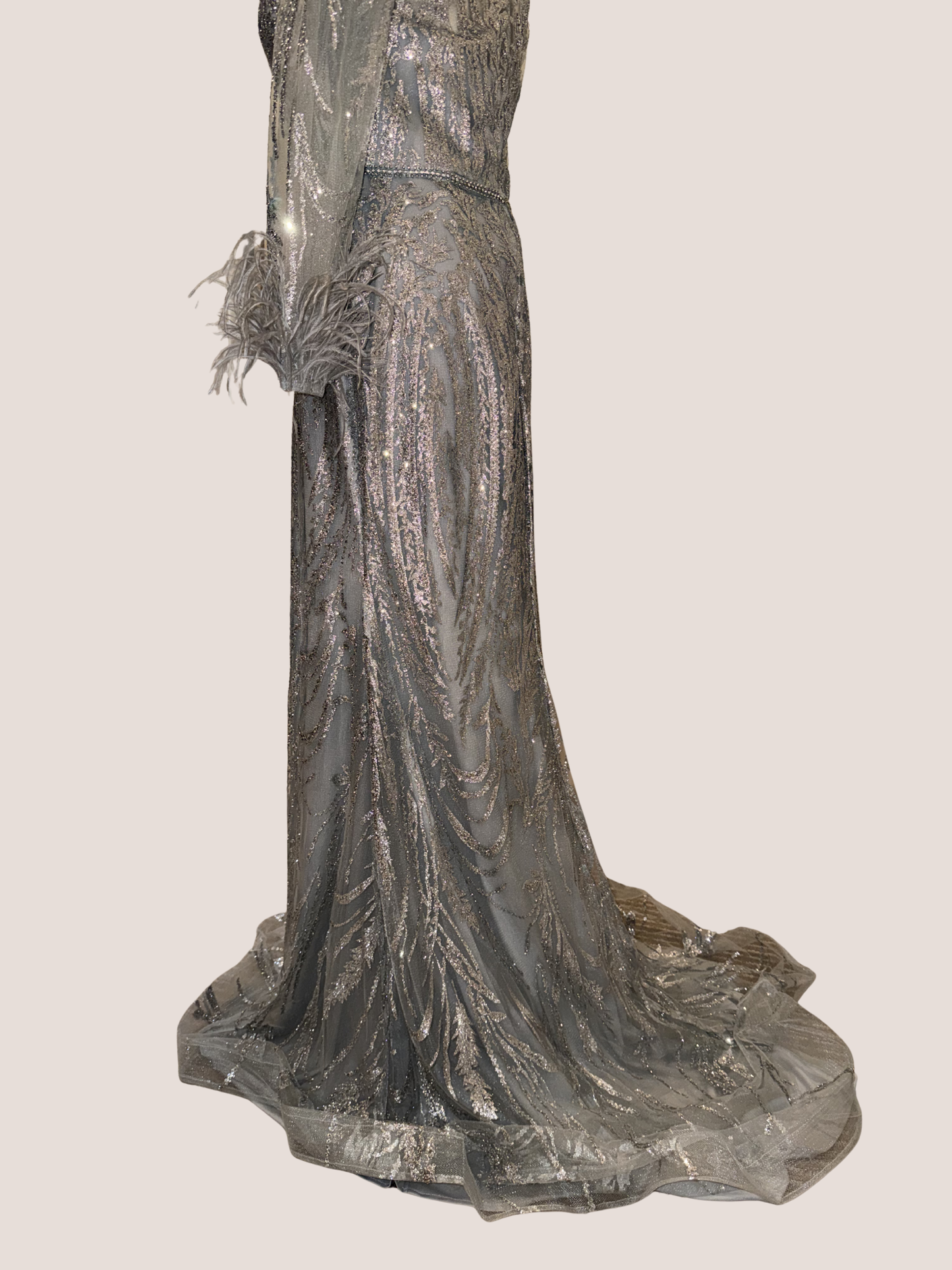 Illusion Bateau Neck Feathered Trumpet Silhouette