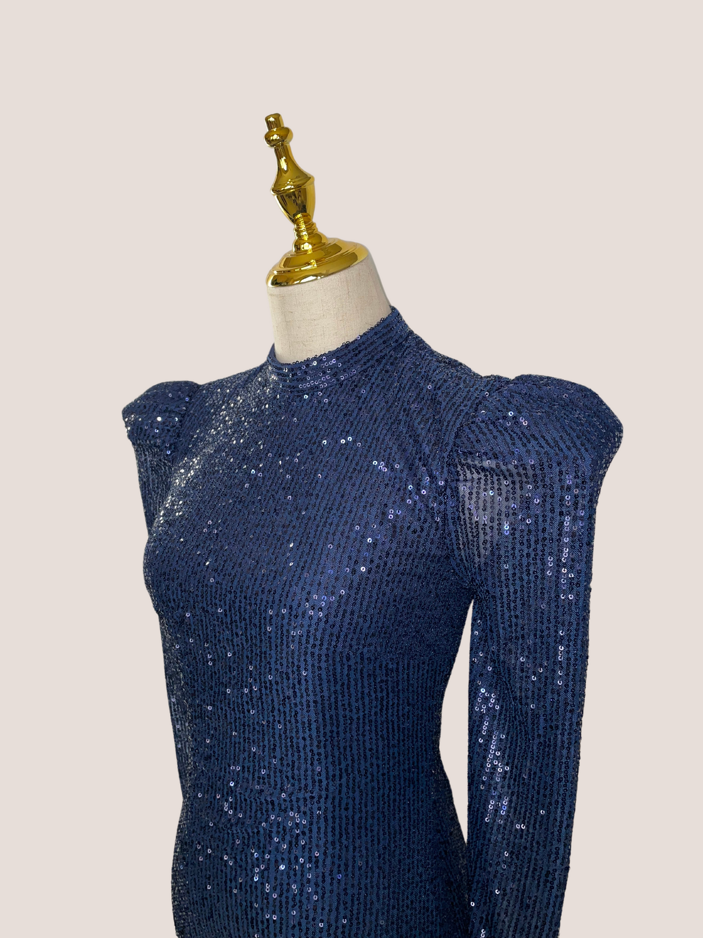 Sequined Long Sleeve High Neck Column Dress
