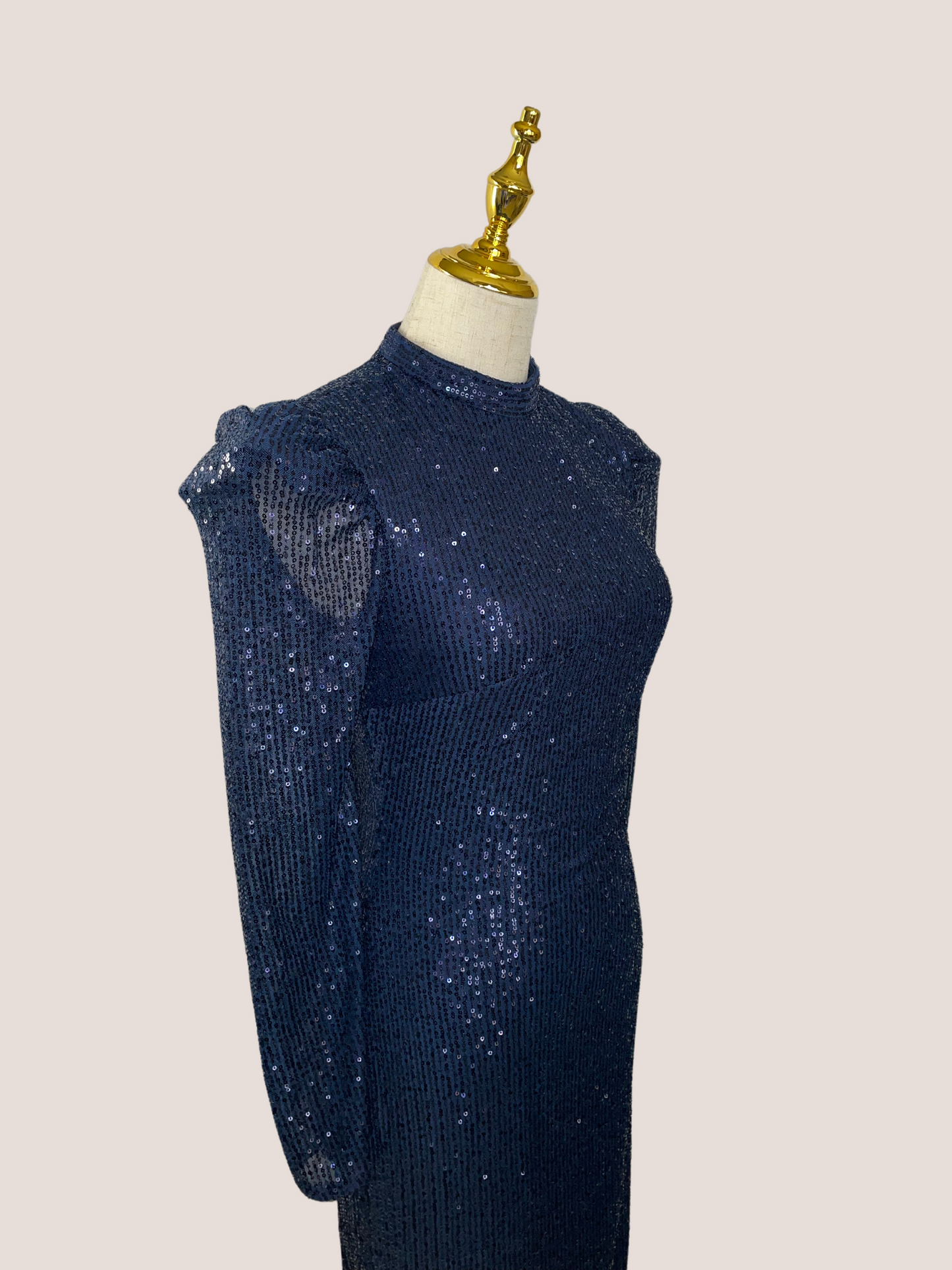 Sequined Long Sleeve High Neck Column Dress