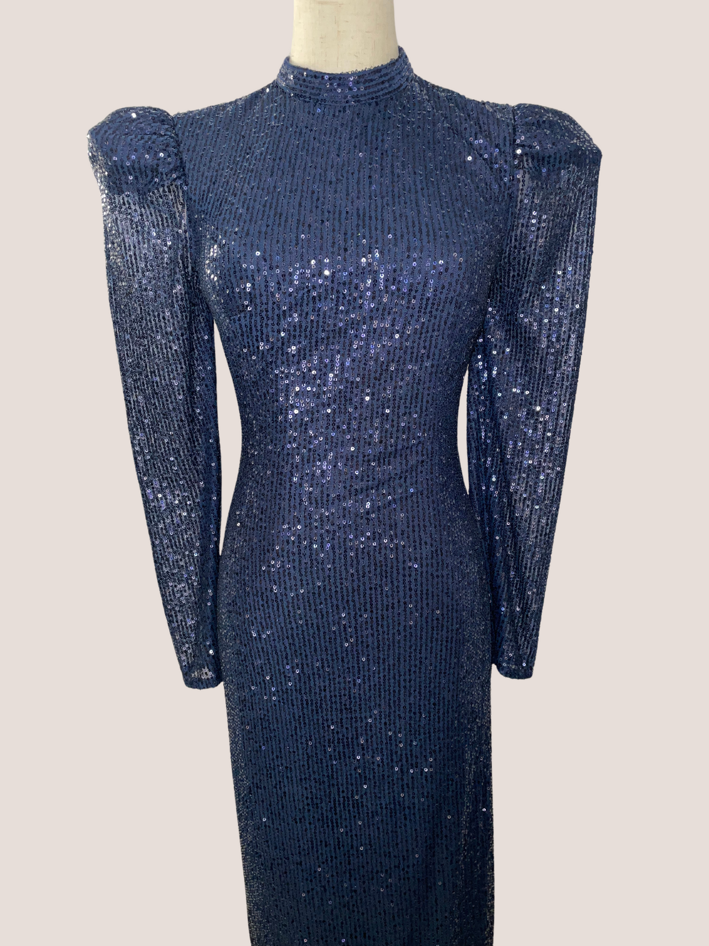 Sequined Long Sleeve High Neck Column Dress