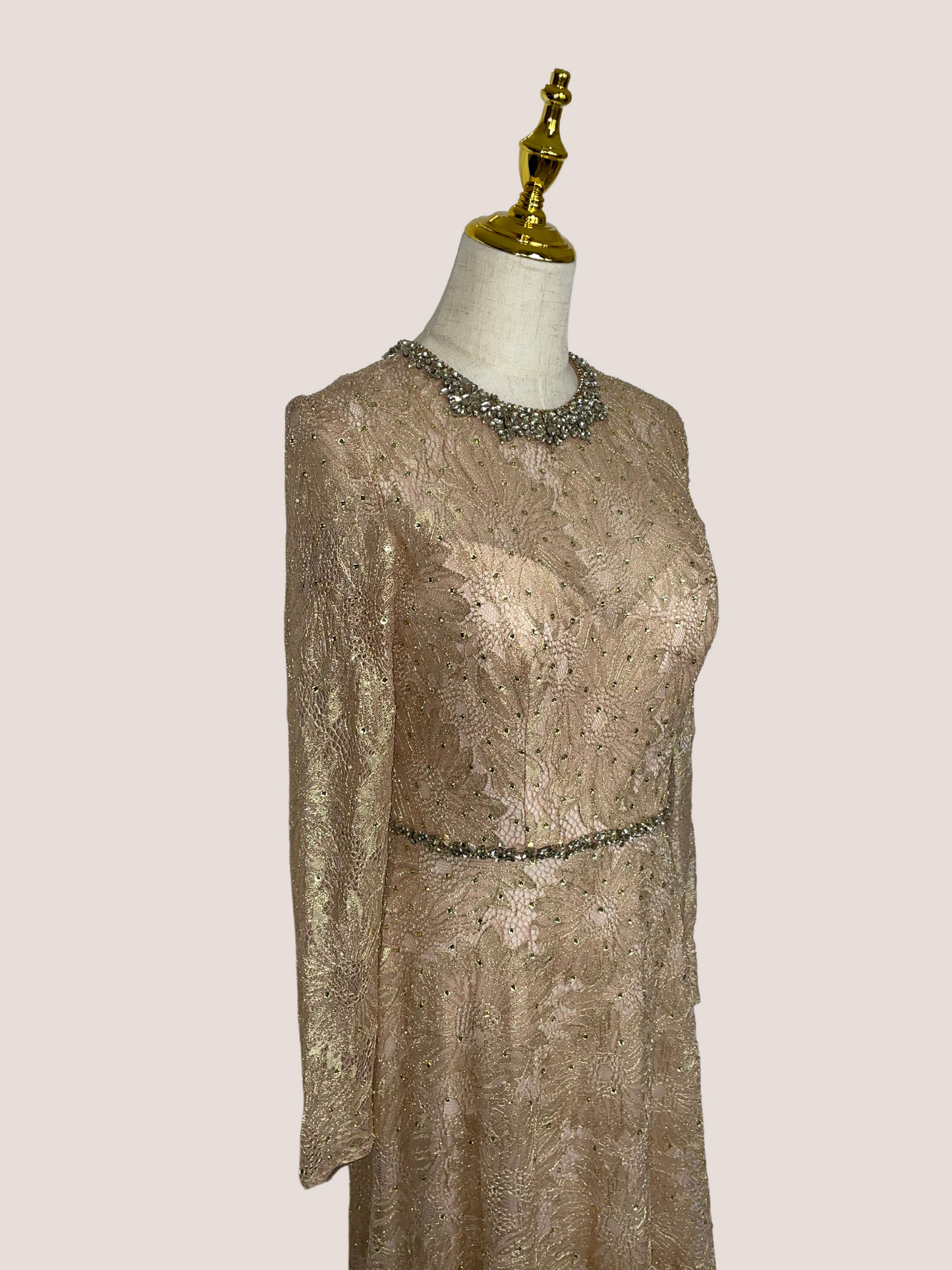 Long Sleeve Floral Lace Gown