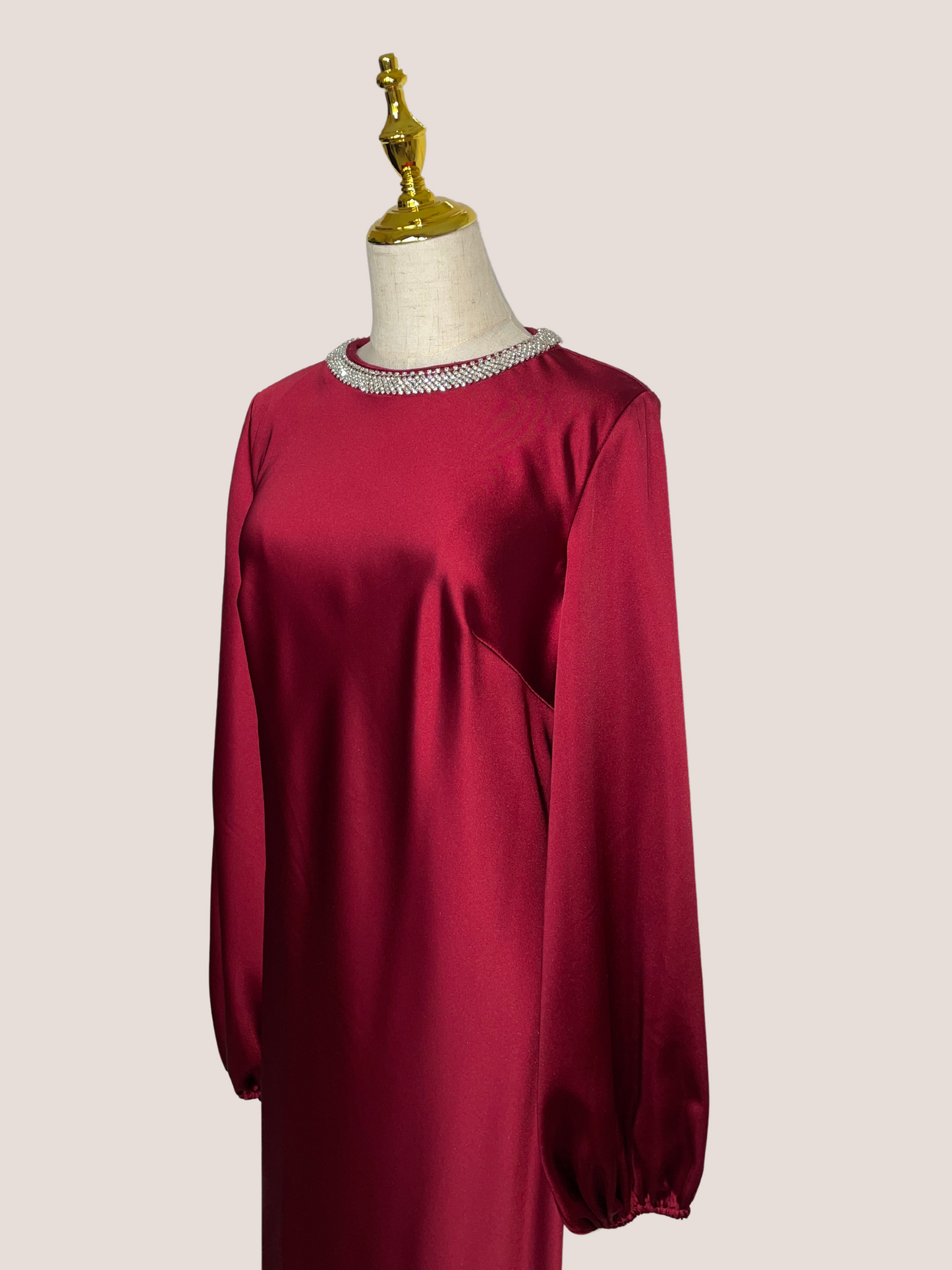 Crew Neck Long Sleeve Crystal Detail Dress