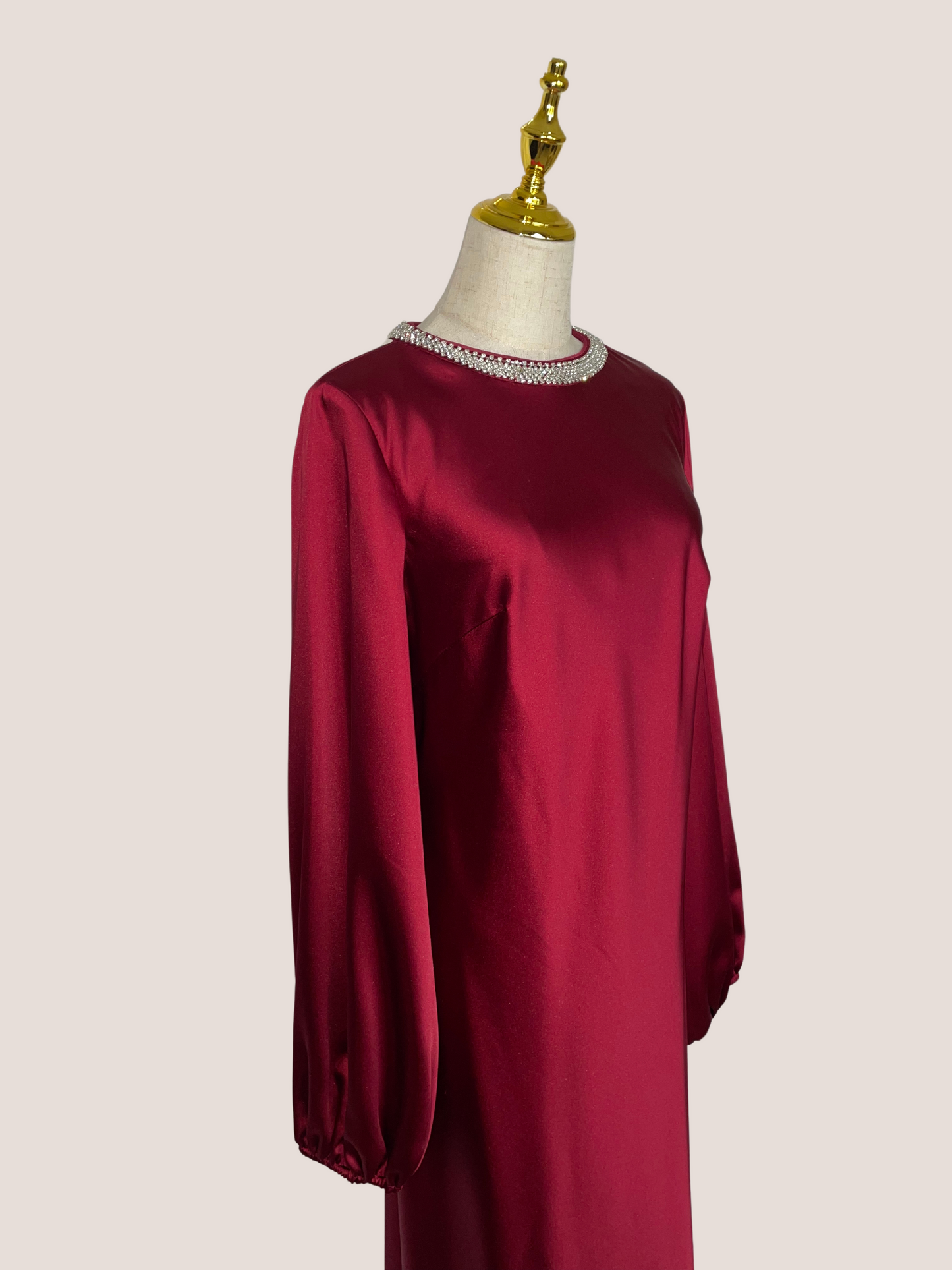 Crew Neck Long Sleeve Crystal Detail Dress