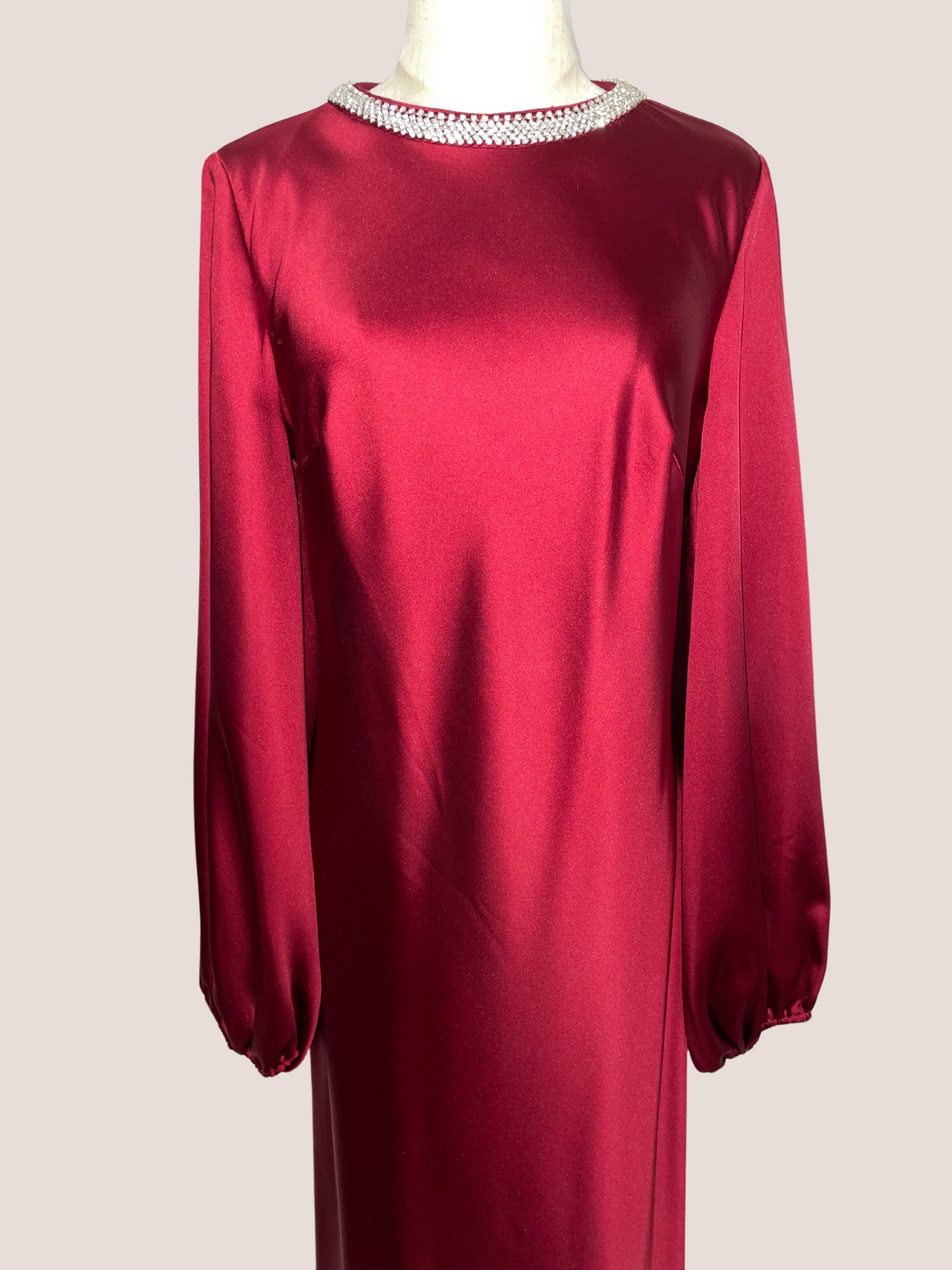 Crew Neck Long Sleeve Crystal Detail Dress