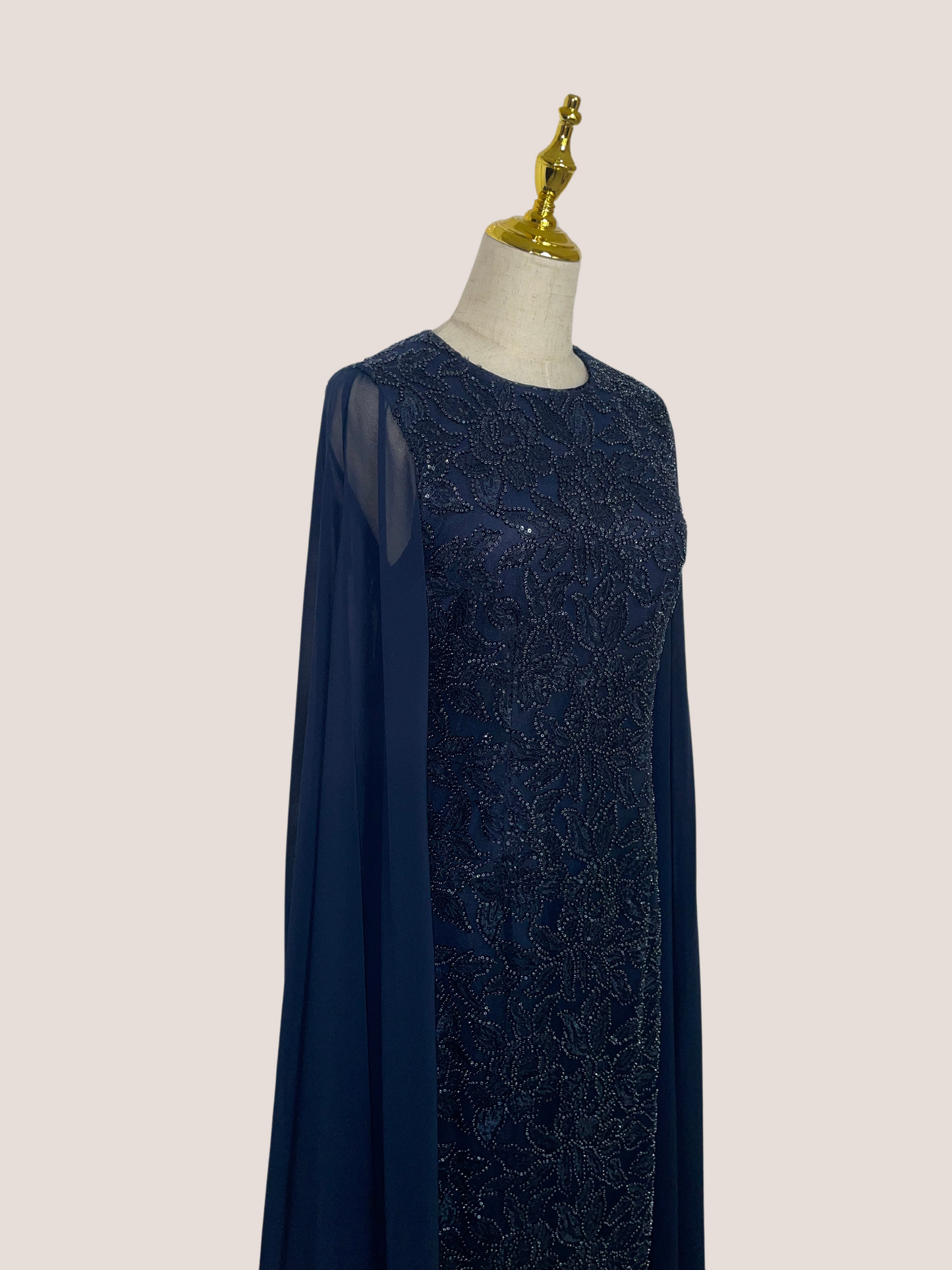 Chiffon Cape Overlay Beaded Gown