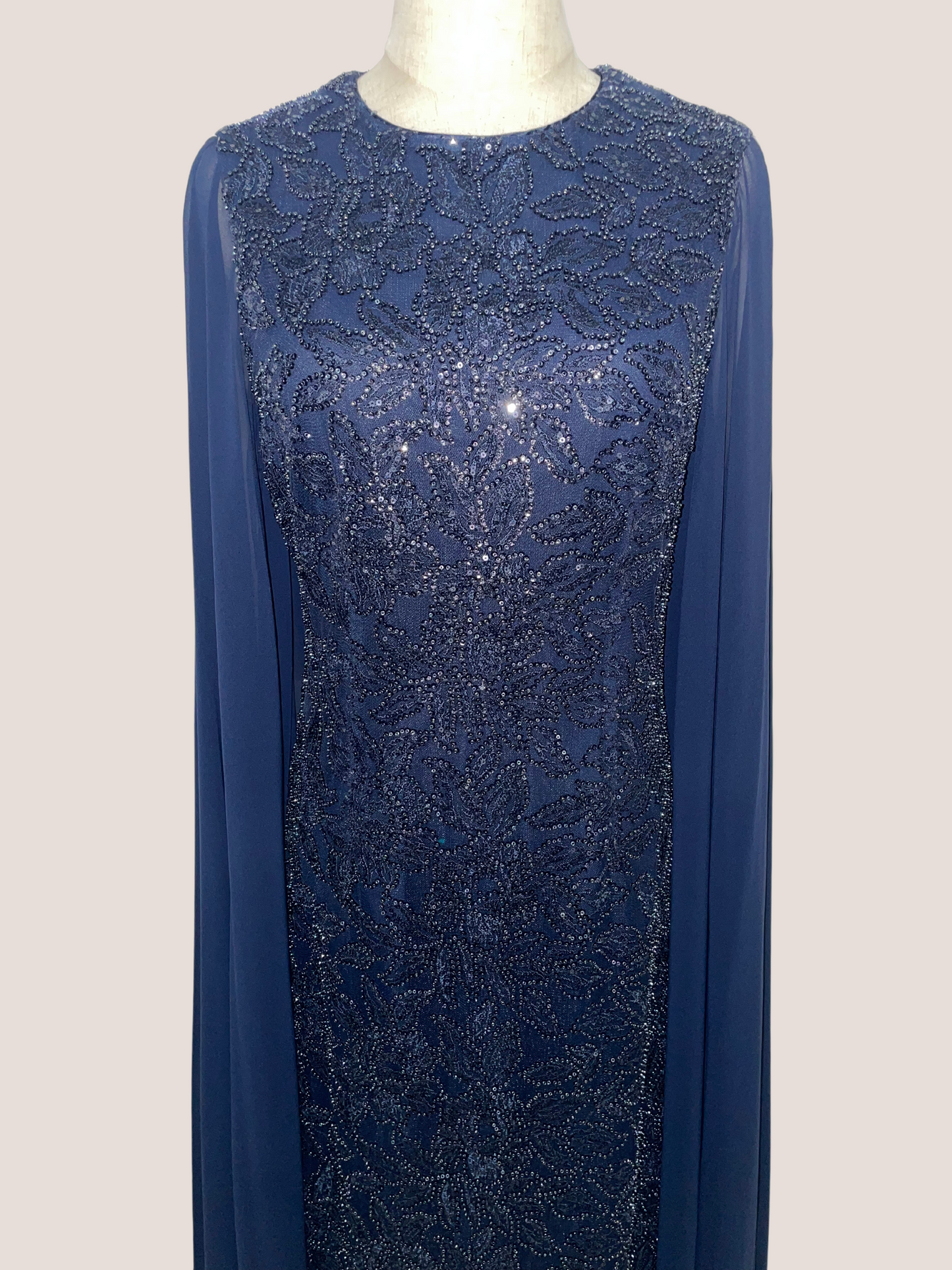 Chiffon Cape Overlay Beaded Gown