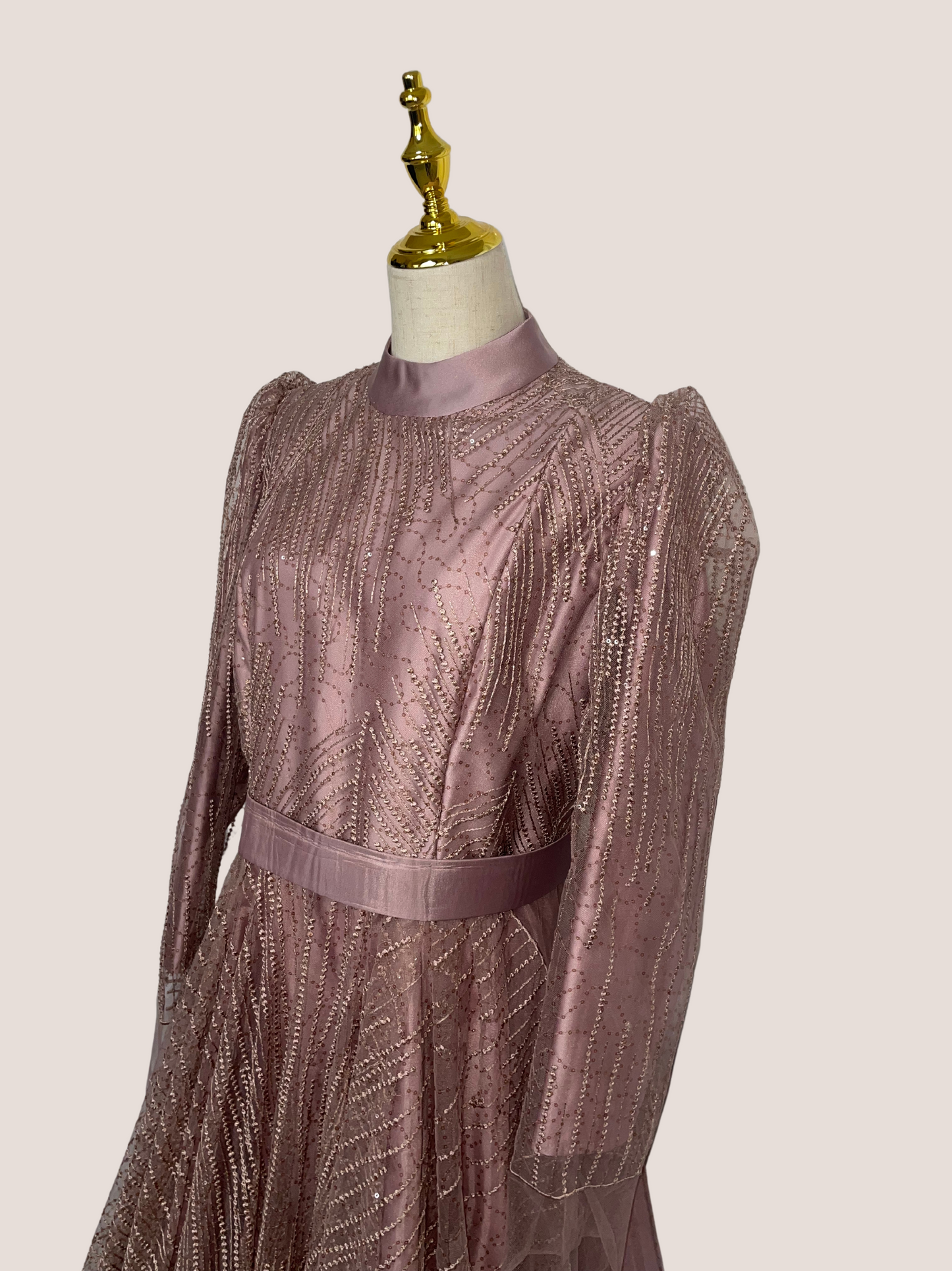 Sequin Tulle Long Sleeve Gown