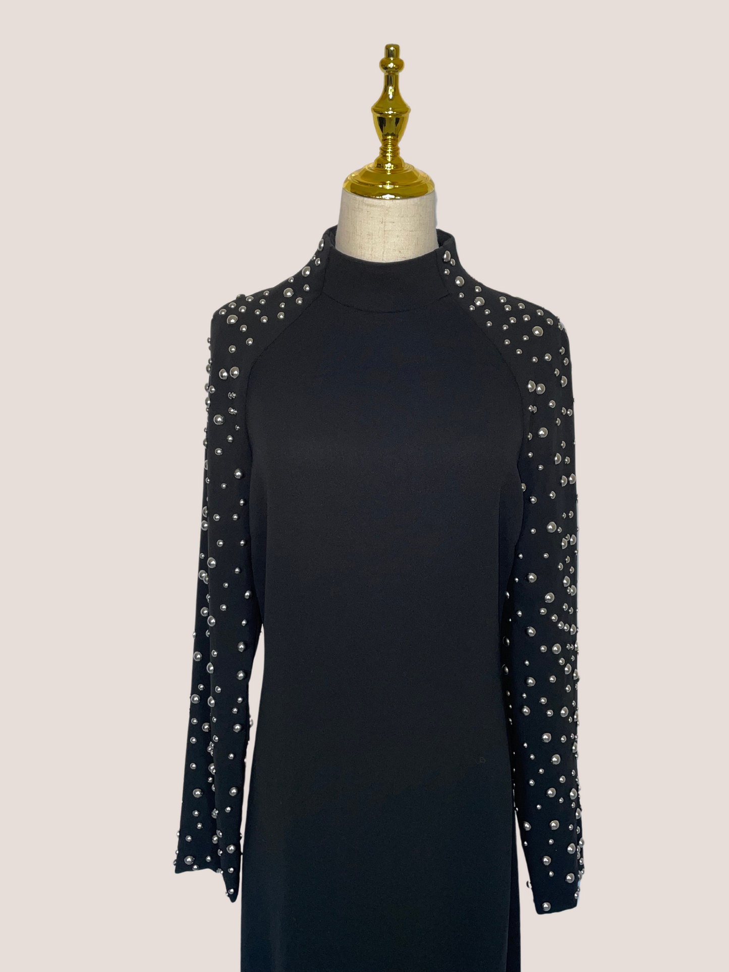 Sculpty Long-Sleeve Studded Mock-Neck Gown