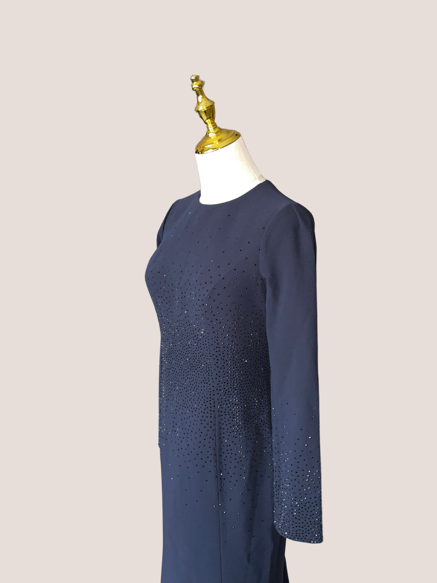 A-Line Rhinestone-Embellished Crepe Gown