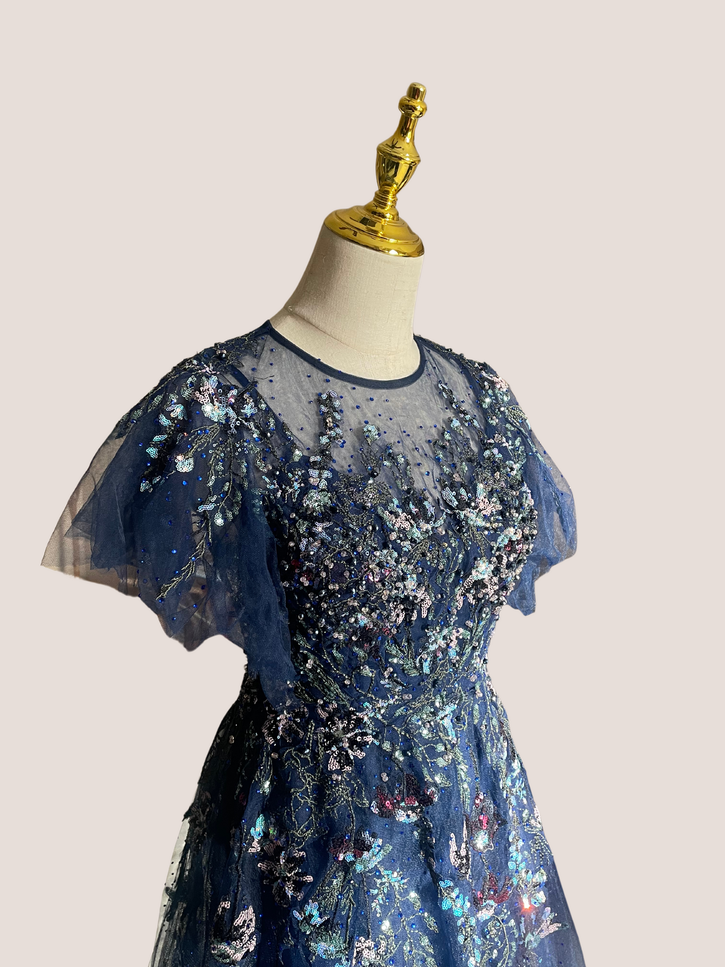 Flutter Sleeve High Neck Embellished Floral Dress