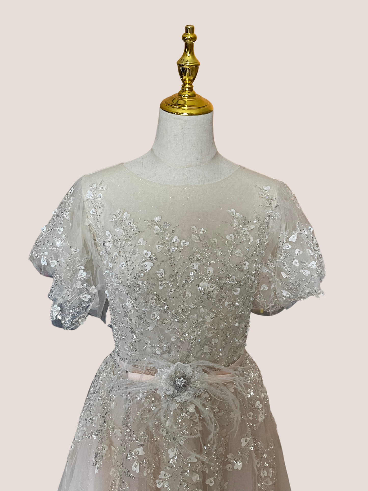 Embellished Flutter Sleeve Bow Waist A Line Dress
