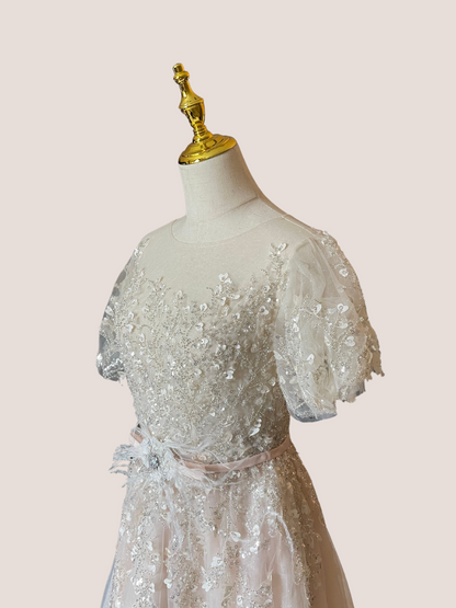 Embellished Flutter Sleeve Bow Waist A Line Dress