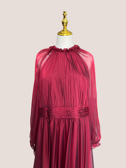 Puff Sleeve with Embellished Cuff Mock Neck A Line Gown