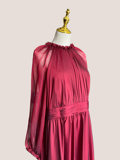 Puff Sleeve with Embellished Cuff Mock Neck A Line Gown