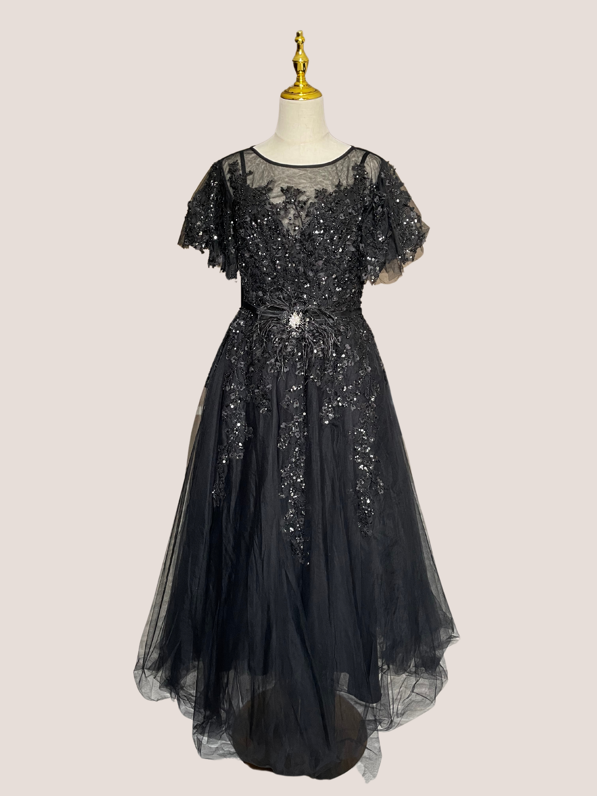 embellished flutter sleeve bow waist a line dress Embellished Flutter Sleeve Bow Waist A Line Dress