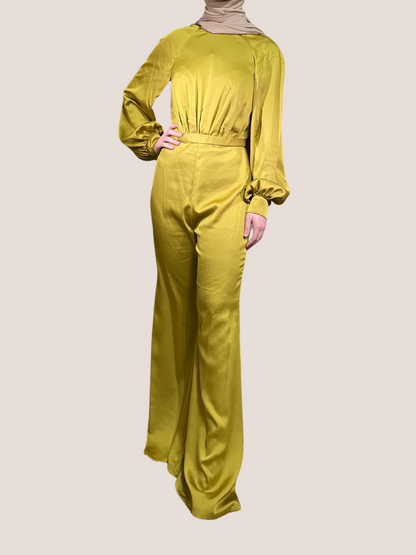Satin Raglan Long Sleeve High Neck Jumpsuit