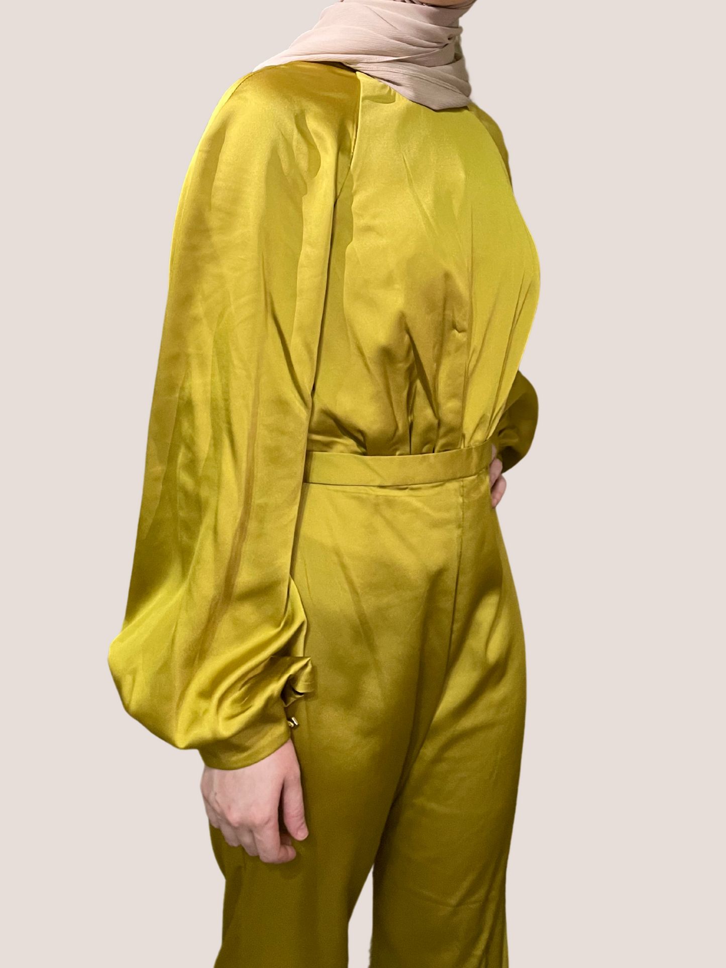 Satin Raglan Long Sleeve High Neck Jumpsuit