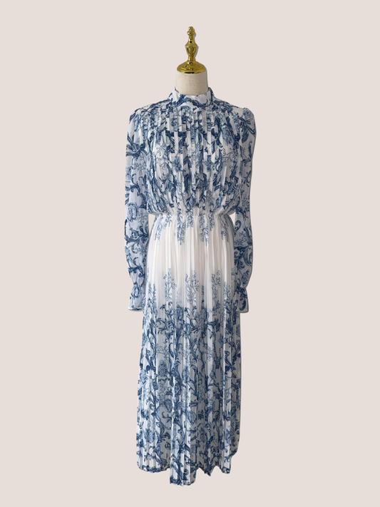 Plant Pattern Printed Pleated Midi Dress