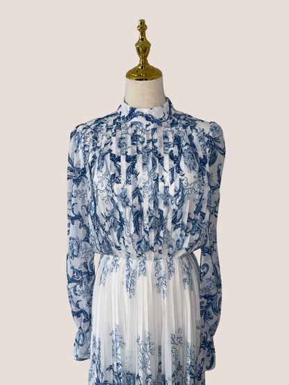 Plant Pattern Printed Pleated Midi Dress