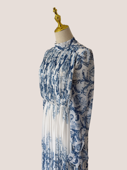 Plant Pattern Printed Pleated Midi Dress