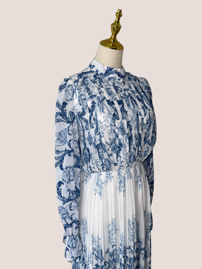 Plant Pattern Printed Pleated Midi Dress