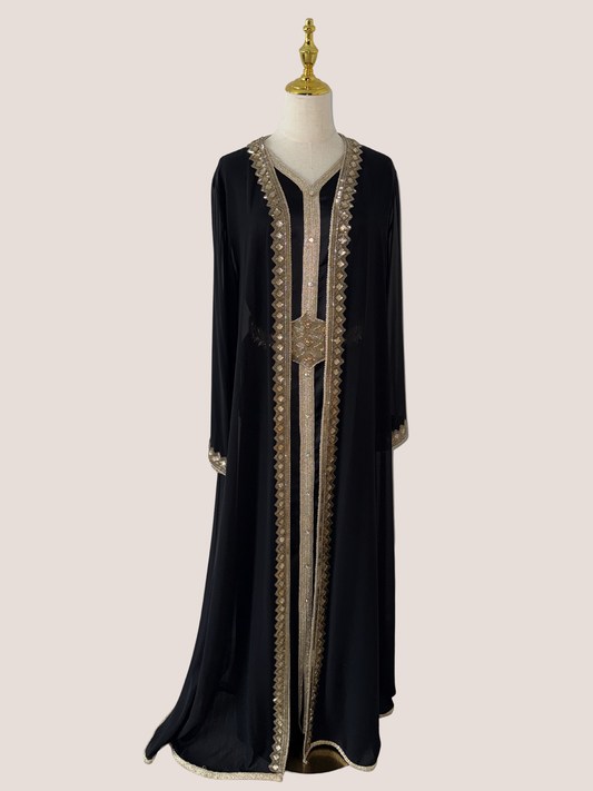 Embellished Abaya with Chiffon Overlay