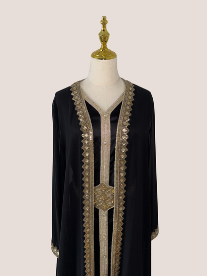 Embellished Abaya with Chiffon Overlay