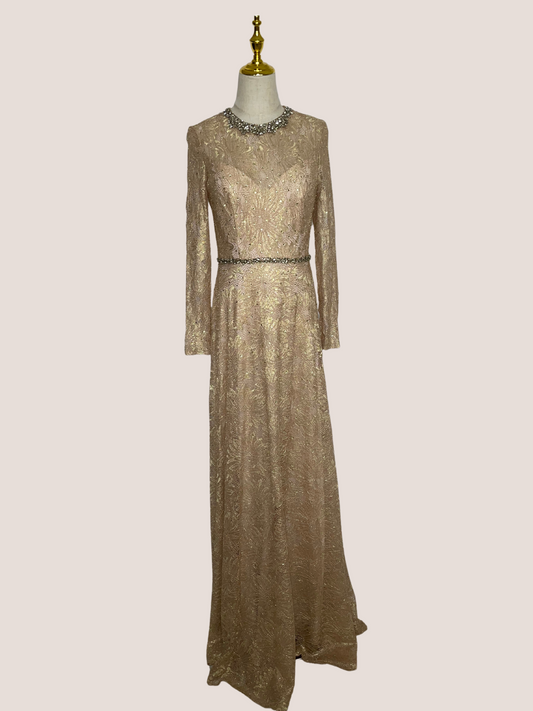 Long Sleeve Floral Lace Gown