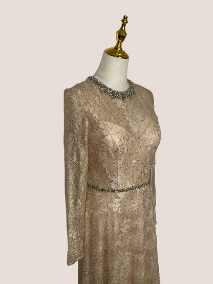 Long Sleeve Floral Lace Gown
