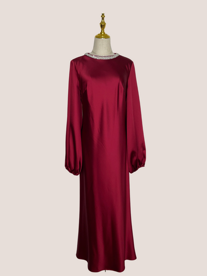 Crew Neck Long Sleeve Crystal Detail Dress