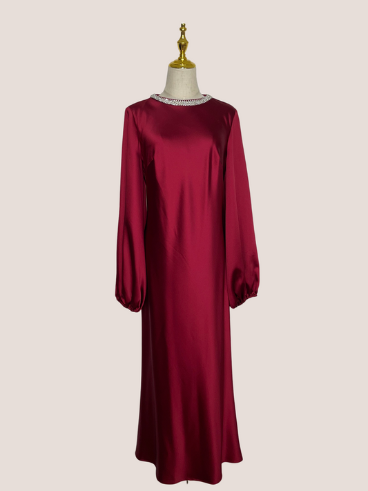 Crew Neck Long Sleeve Crystal Detail Dress