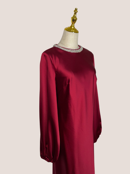 Crew Neck Long Sleeve Crystal Detail Dress