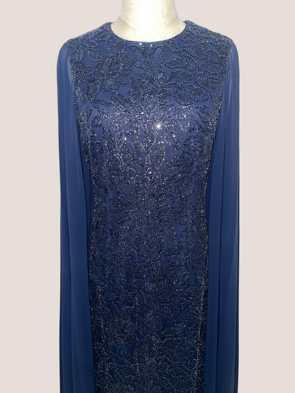 Chiffon Cape Overlay Beaded Gown
