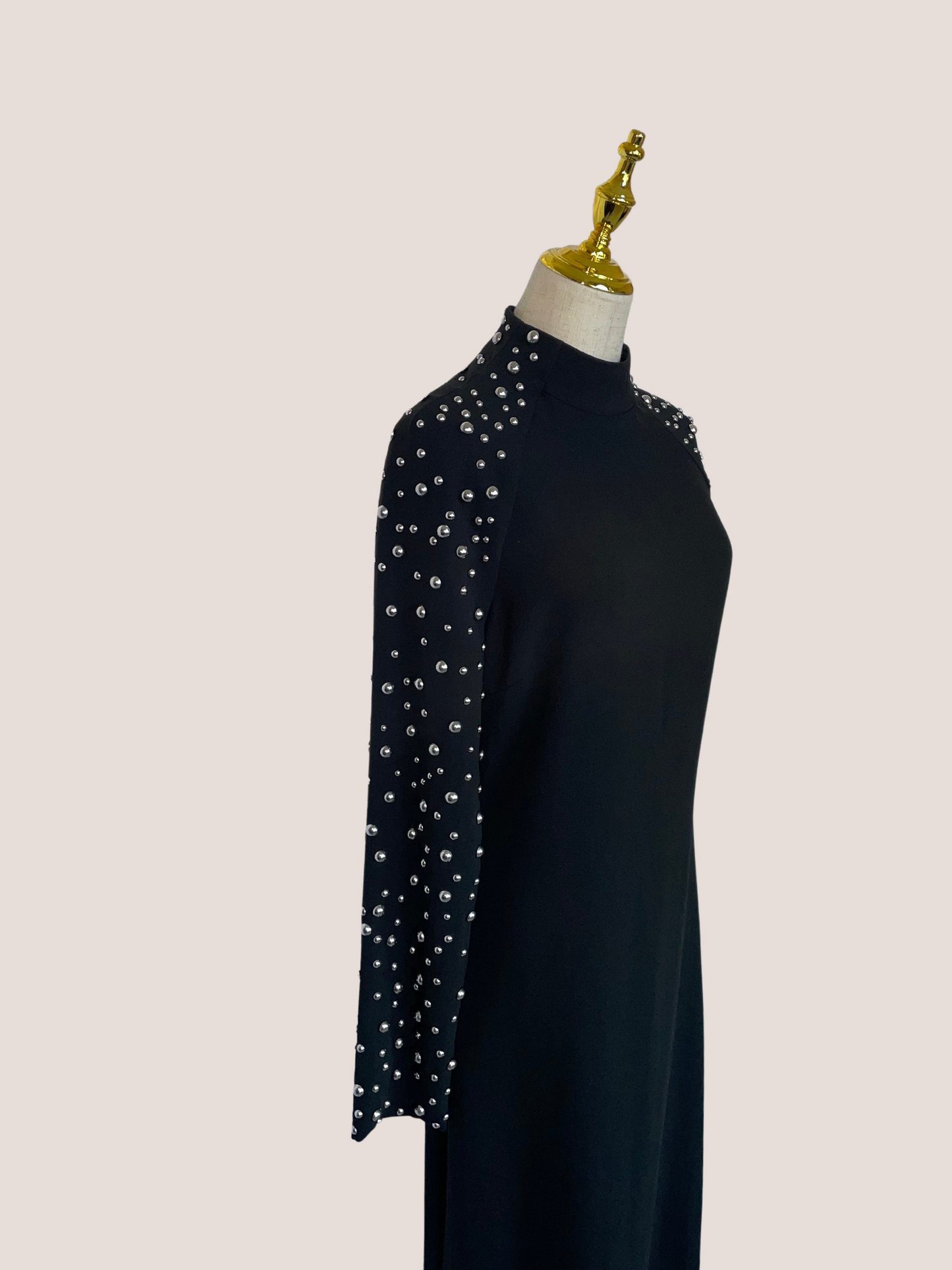 Sculpty Long-Sleeve Studded Mock-Neck Gown