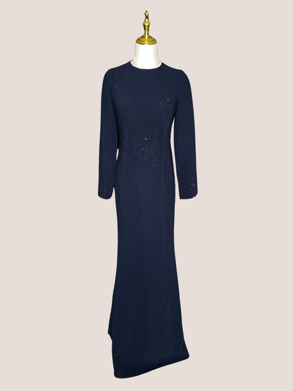 A-Line Rhinestone-Embellished Crepe Gown