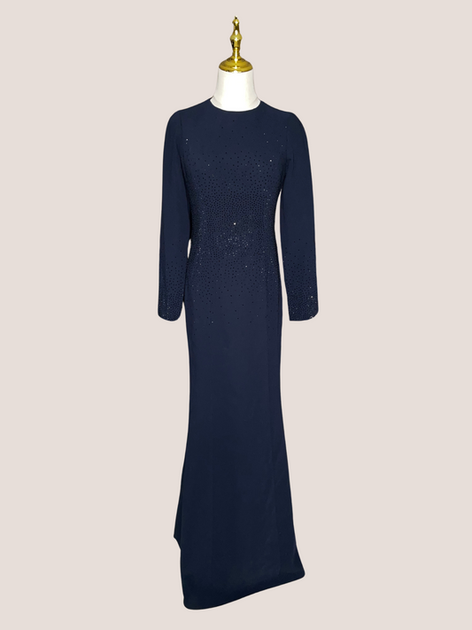 A-Line Rhinestone-Embellished Crepe Gown