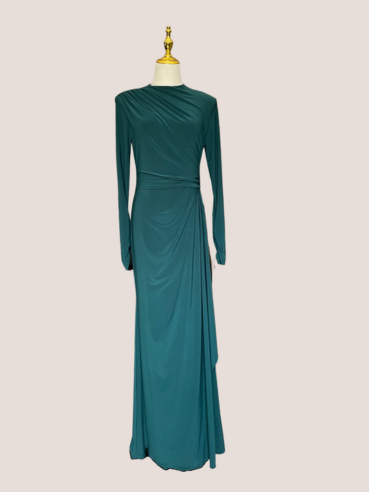 Ruffle Long Sleeve Sheath Gown